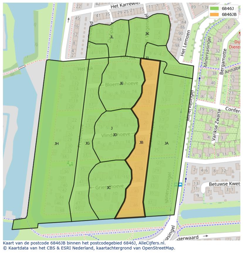 Afbeelding van het postcodegebied 6846 JB op de kaart.