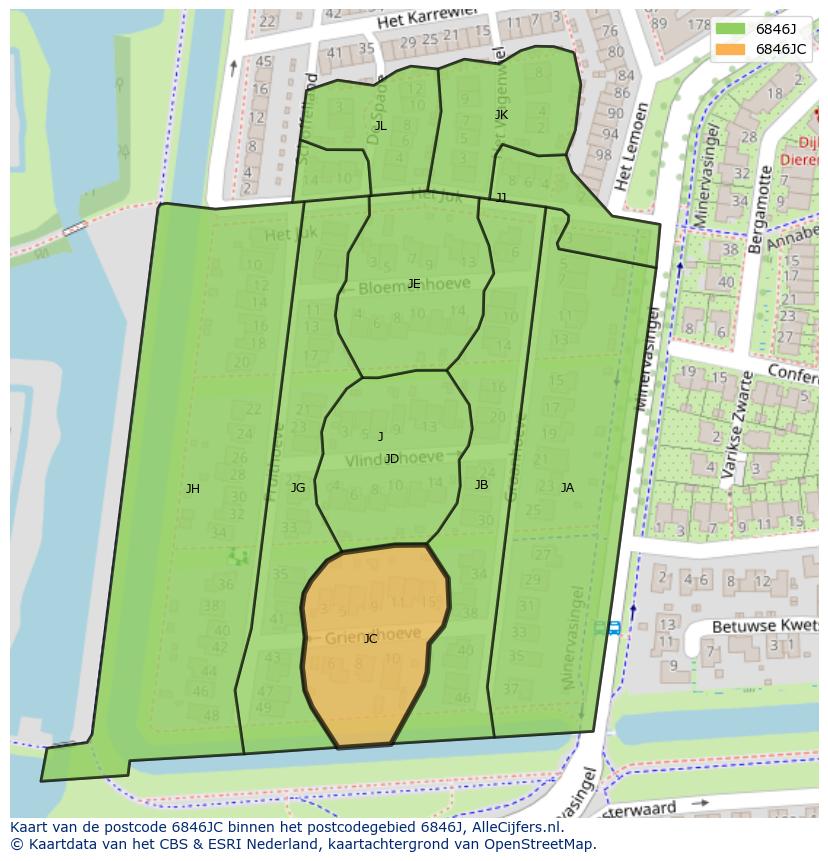 Afbeelding van het postcodegebied 6846 JC op de kaart.