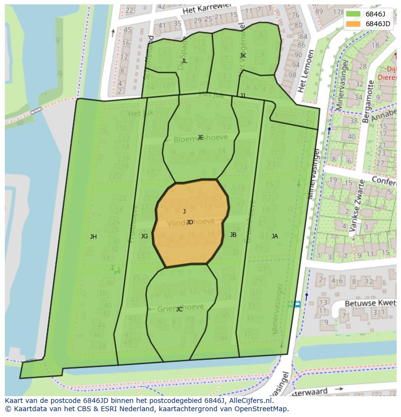 Afbeelding van het postcodegebied 6846 JD op de kaart.