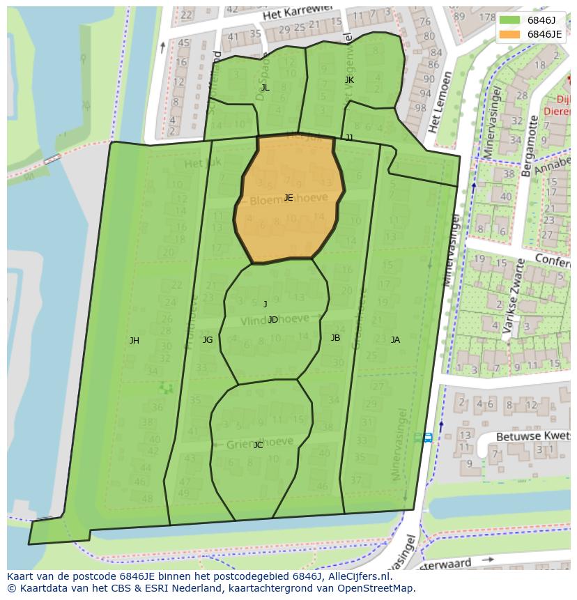 Afbeelding van het postcodegebied 6846 JE op de kaart.