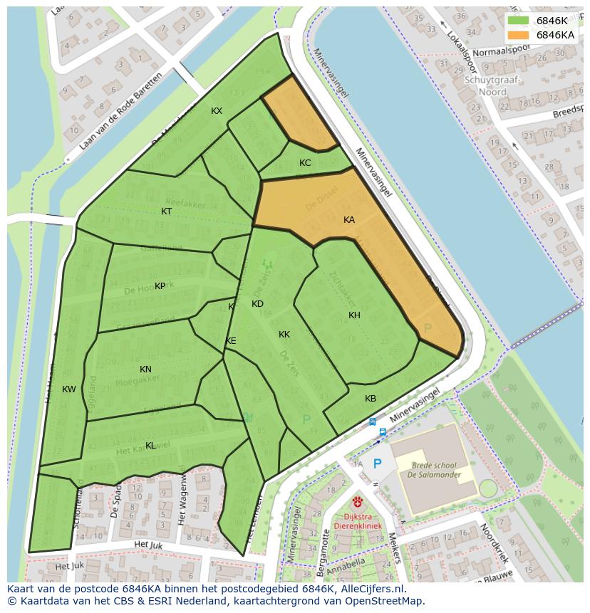 Afbeelding van het postcodegebied 6846 KA op de kaart.