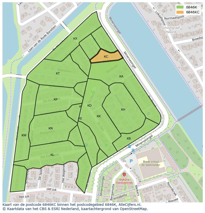 Afbeelding van het postcodegebied 6846 KC op de kaart.