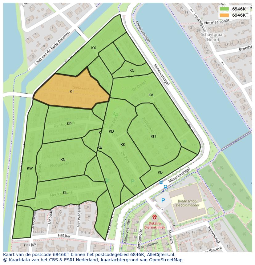 Afbeelding van het postcodegebied 6846 KT op de kaart.