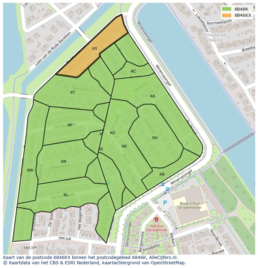 Afbeelding van het postcodegebied 6846 KX op de kaart.
