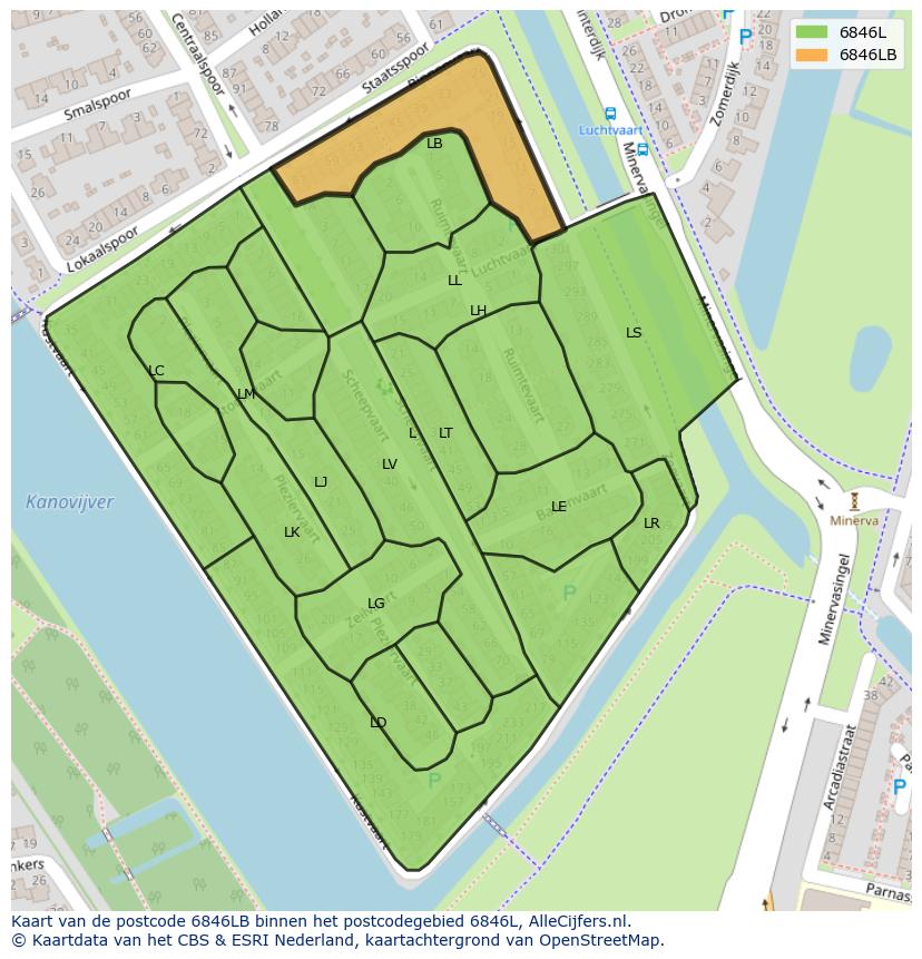 Afbeelding van het postcodegebied 6846 LB op de kaart.