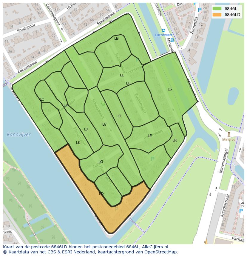 Afbeelding van het postcodegebied 6846 LD op de kaart.