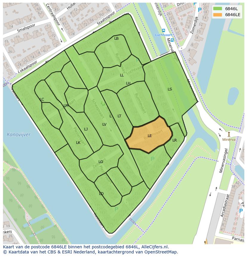 Afbeelding van het postcodegebied 6846 LE op de kaart.