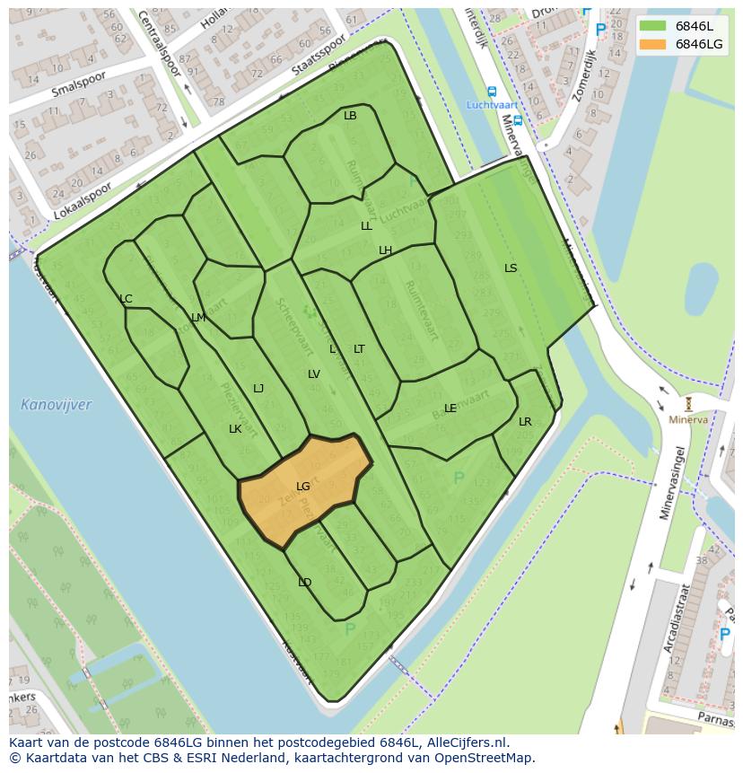 Afbeelding van het postcodegebied 6846 LG op de kaart.