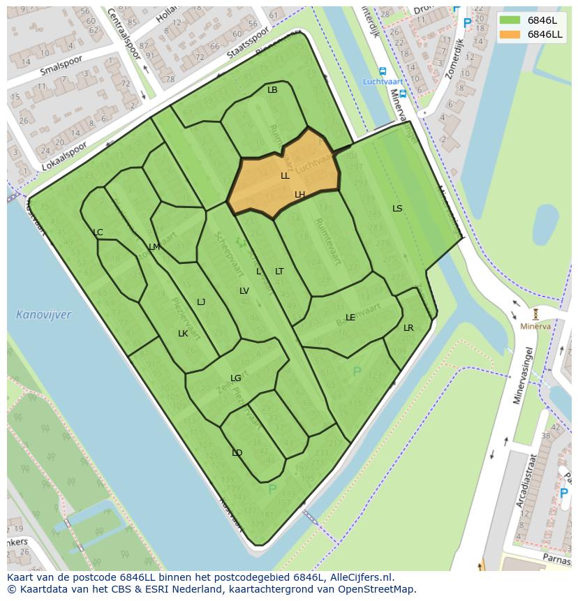 Afbeelding van het postcodegebied 6846 LL op de kaart.