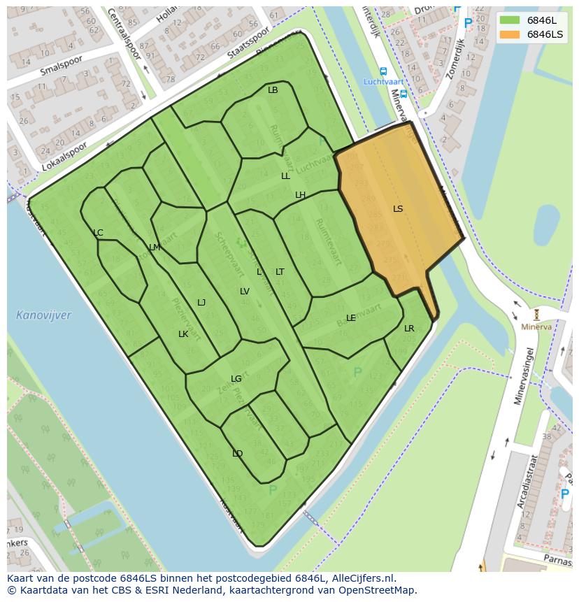 Afbeelding van het postcodegebied 6846 LS op de kaart.