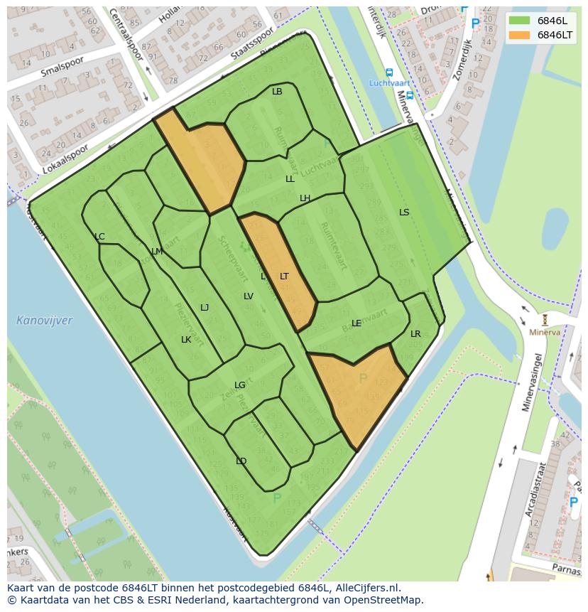 Afbeelding van het postcodegebied 6846 LT op de kaart.