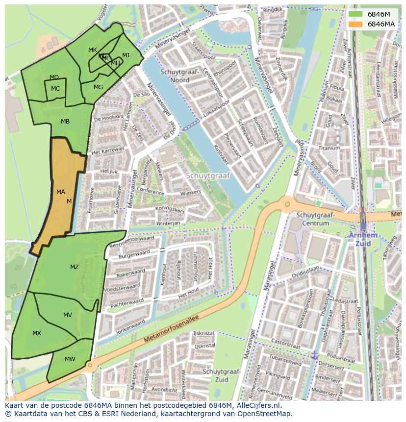 Afbeelding van het postcodegebied 6846 MA op de kaart.