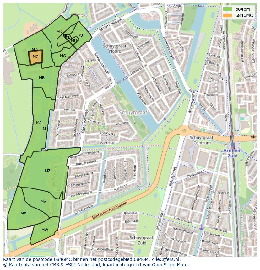 Afbeelding van het postcodegebied 6846 MC op de kaart.