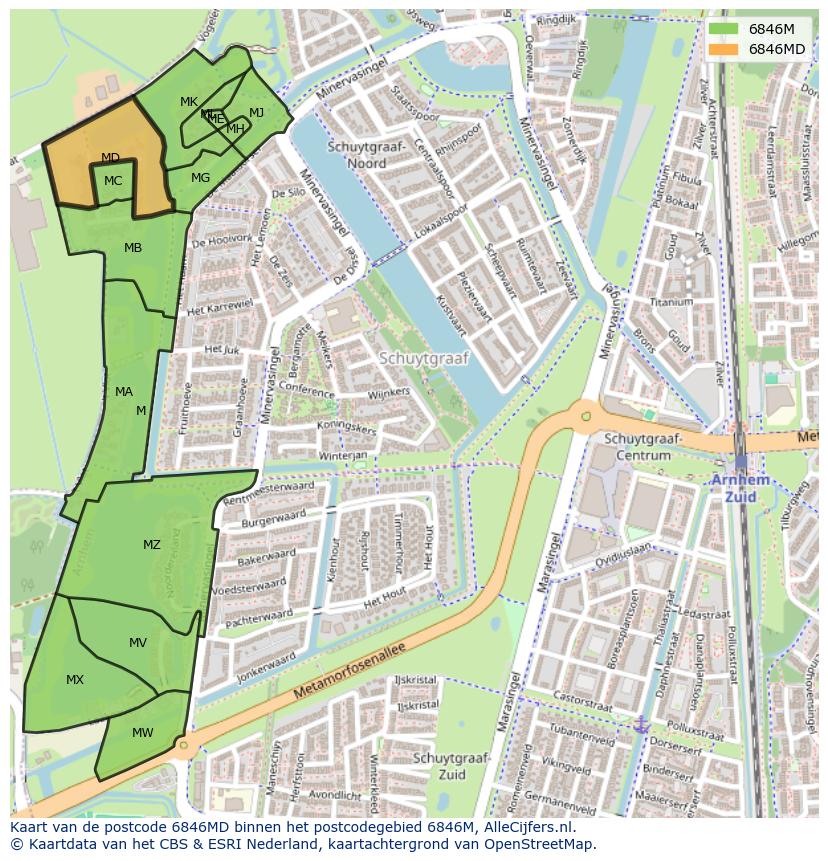 Afbeelding van het postcodegebied 6846 MD op de kaart.
