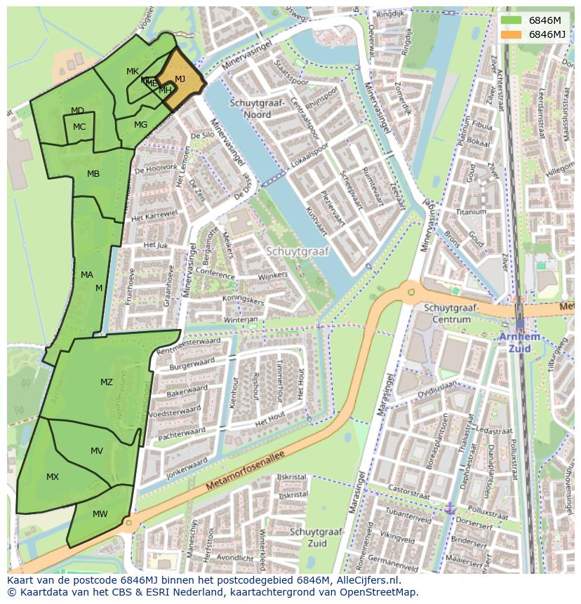 Afbeelding van het postcodegebied 6846 MJ op de kaart.