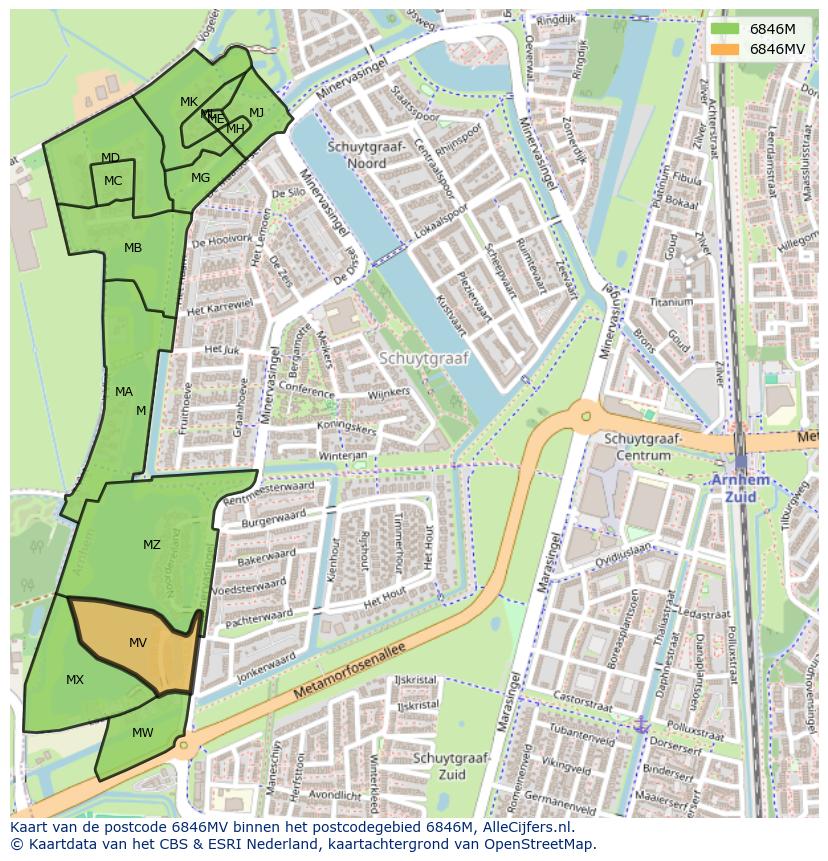 Afbeelding van het postcodegebied 6846 MV op de kaart.