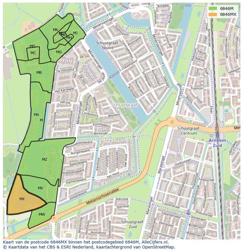 Afbeelding van het postcodegebied 6846 MX op de kaart.