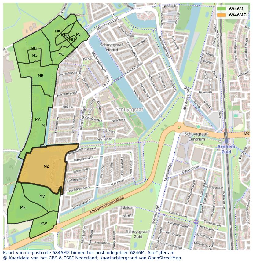 Afbeelding van het postcodegebied 6846 MZ op de kaart.