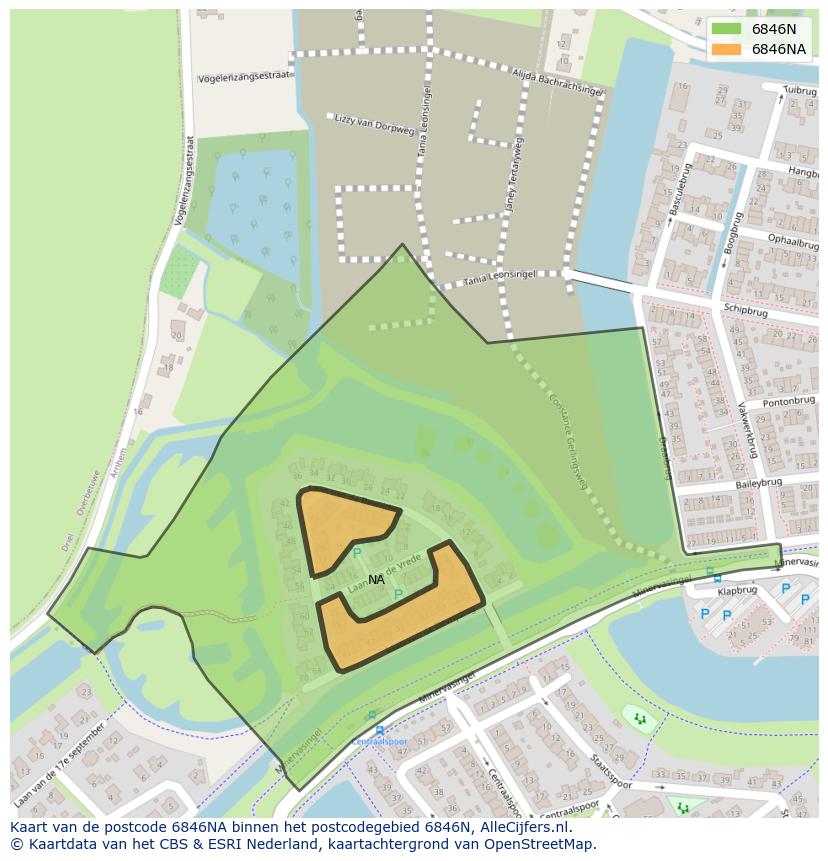 Afbeelding van het postcodegebied 6846 NA op de kaart.