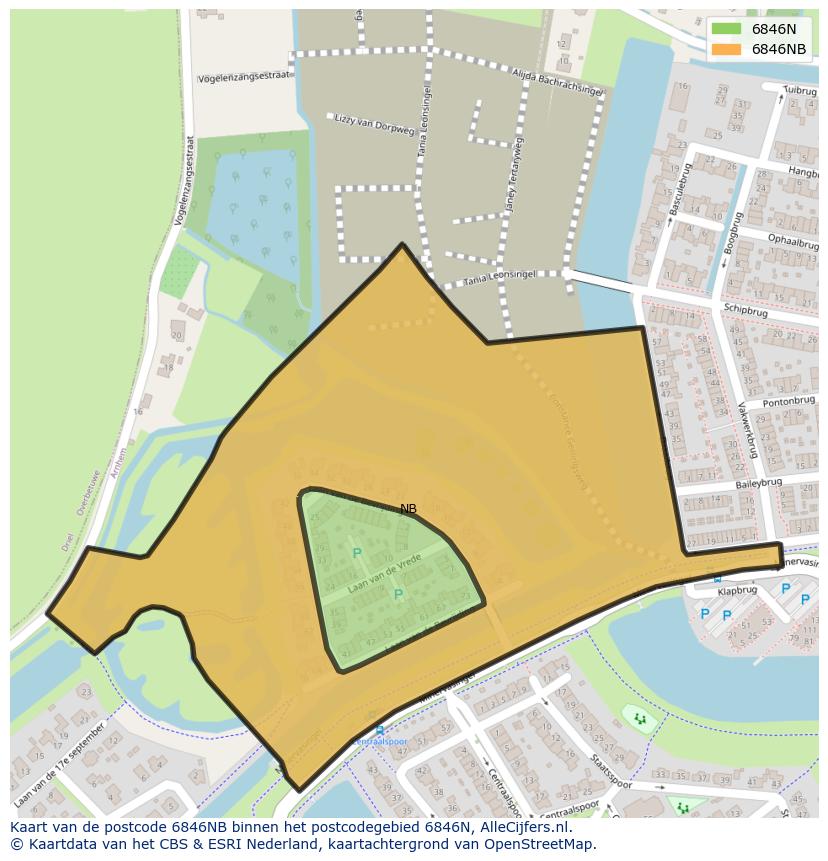 Afbeelding van het postcodegebied 6846 NB op de kaart.