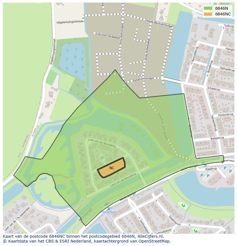 Afbeelding van het postcodegebied 6846 NC op de kaart.
