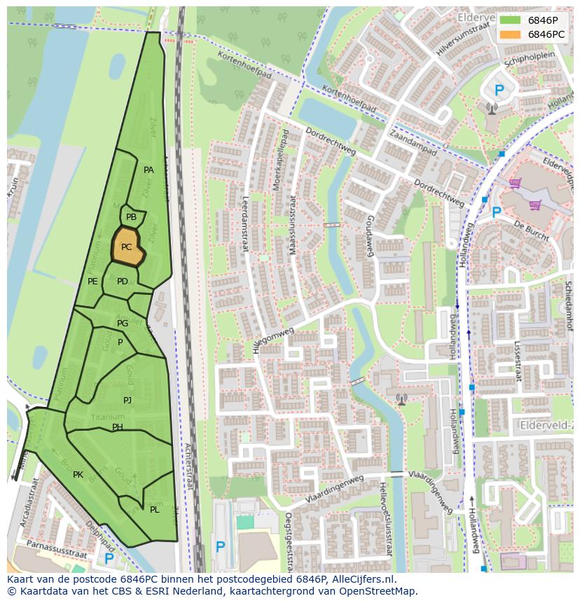 Afbeelding van het postcodegebied 6846 PC op de kaart.