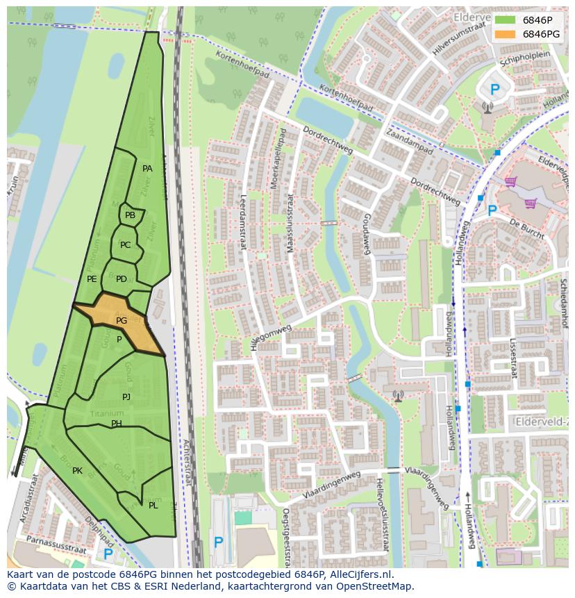 Afbeelding van het postcodegebied 6846 PG op de kaart.