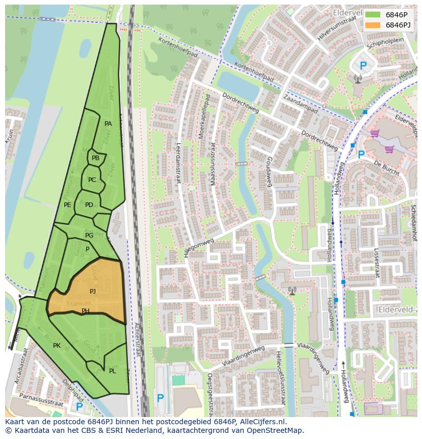 Afbeelding van het postcodegebied 6846 PJ op de kaart.
