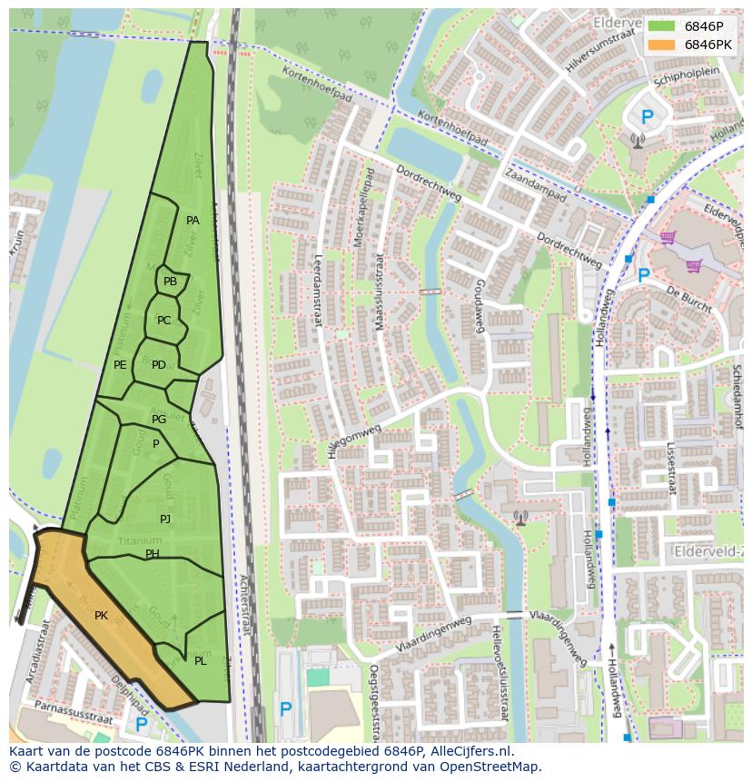 Afbeelding van het postcodegebied 6846 PK op de kaart.