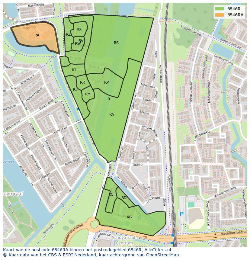 Afbeelding van het postcodegebied 6846 RA op de kaart.