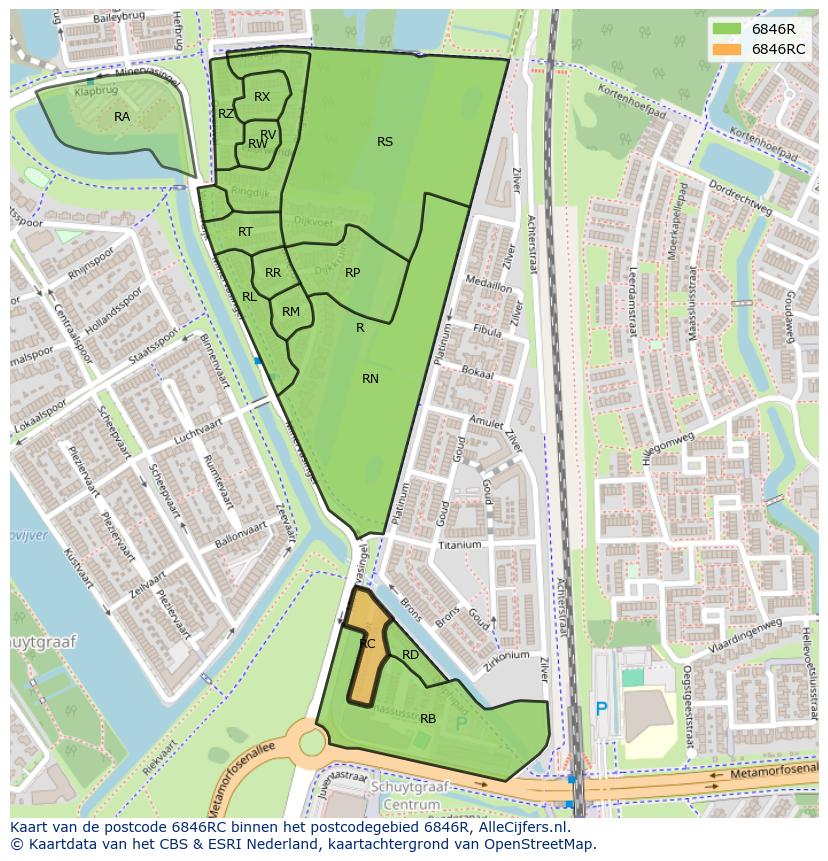 Afbeelding van het postcodegebied 6846 RC op de kaart.
