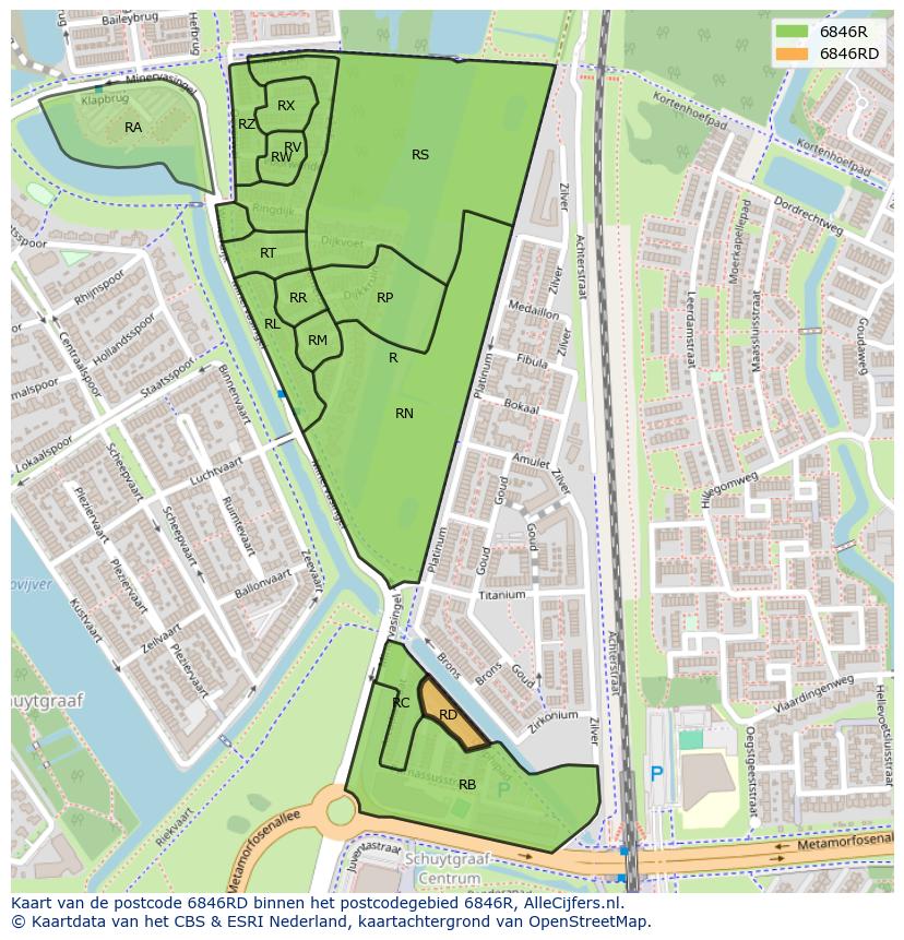 Afbeelding van het postcodegebied 6846 RD op de kaart.