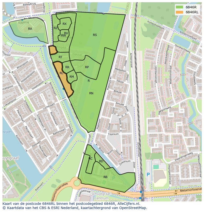 Afbeelding van het postcodegebied 6846 RL op de kaart.