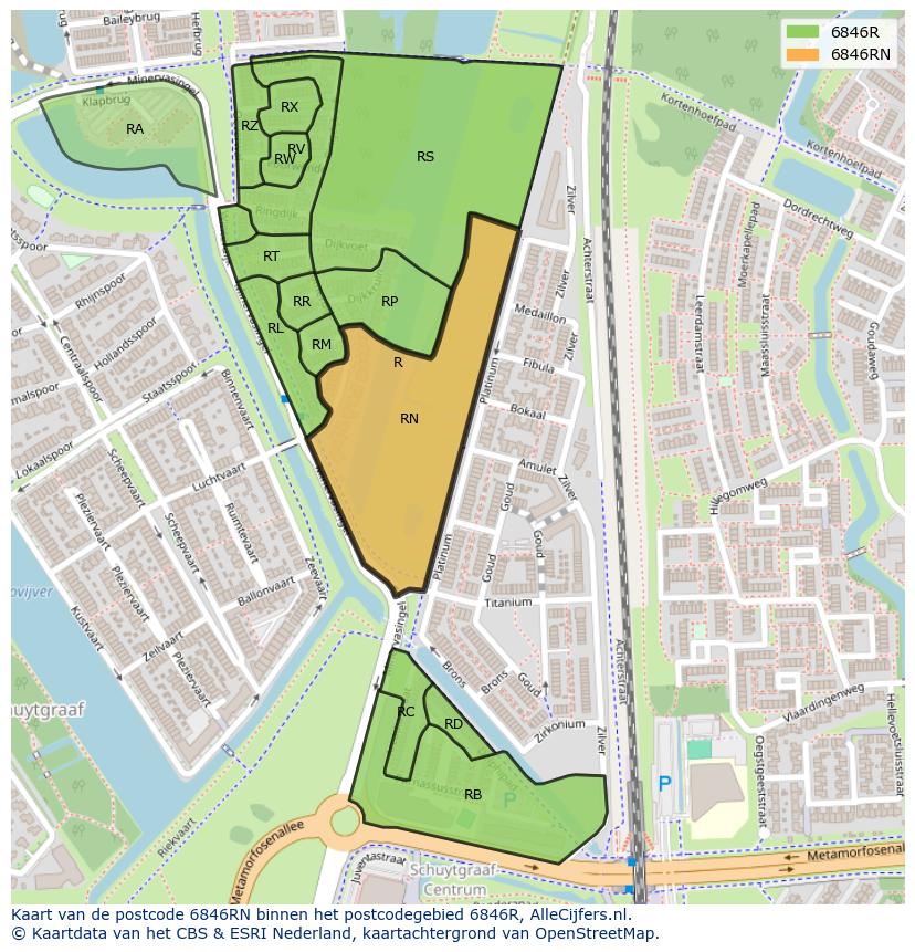 Afbeelding van het postcodegebied 6846 RN op de kaart.
