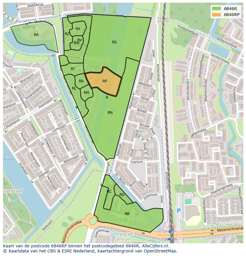 Afbeelding van het postcodegebied 6846 RP op de kaart.