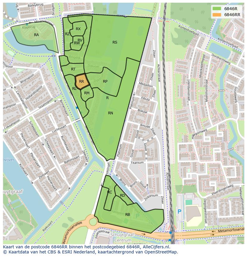 Afbeelding van het postcodegebied 6846 RR op de kaart.