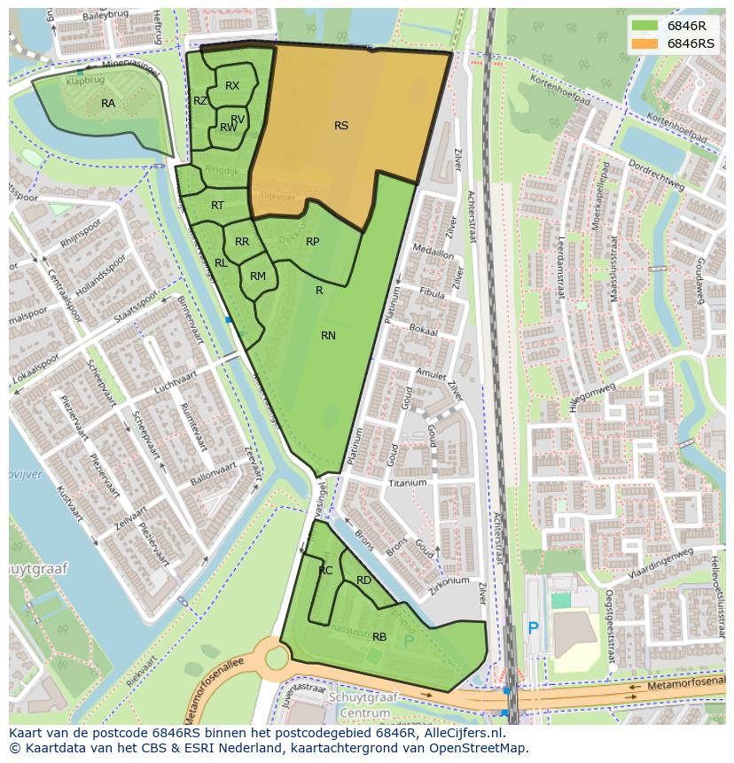 Afbeelding van het postcodegebied 6846 RS op de kaart.