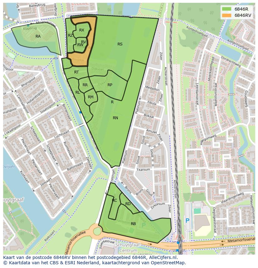 Afbeelding van het postcodegebied 6846 RV op de kaart.
