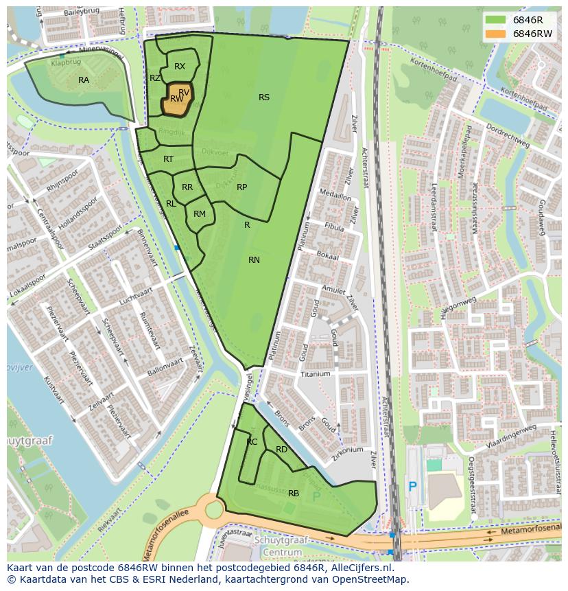 Afbeelding van het postcodegebied 6846 RW op de kaart.