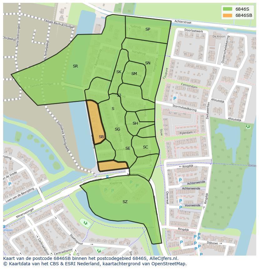 Afbeelding van het postcodegebied 6846 SB op de kaart.