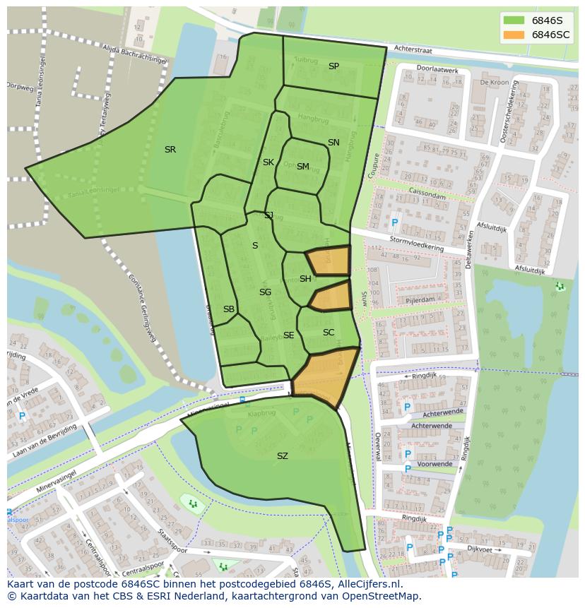 Afbeelding van het postcodegebied 6846 SC op de kaart.