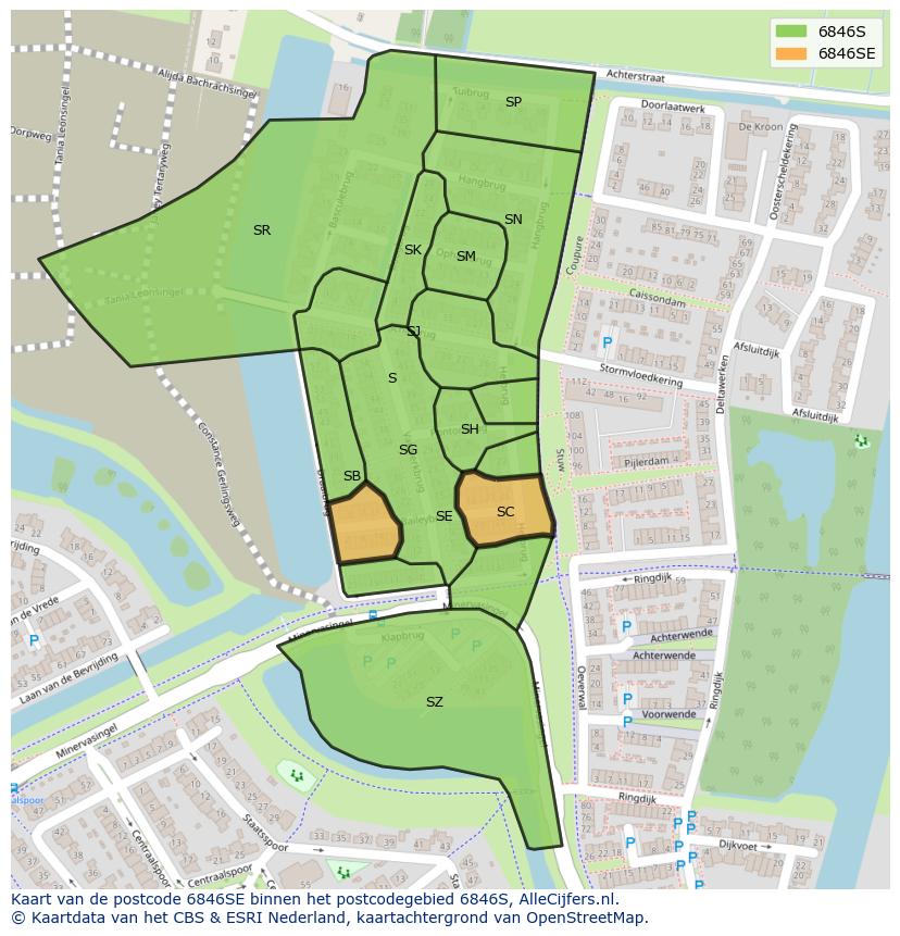 Afbeelding van het postcodegebied 6846 SE op de kaart.