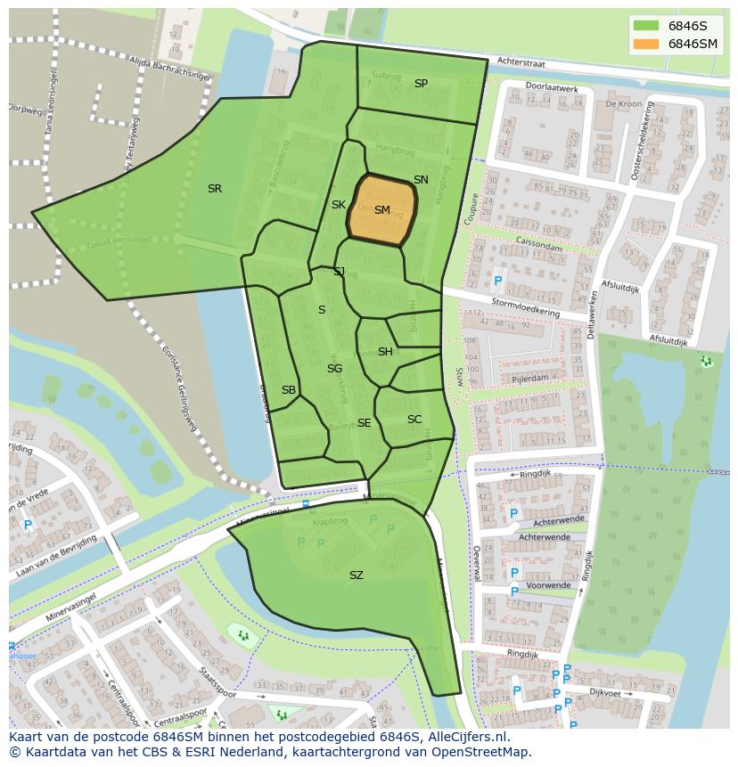 Afbeelding van het postcodegebied 6846 SM op de kaart.