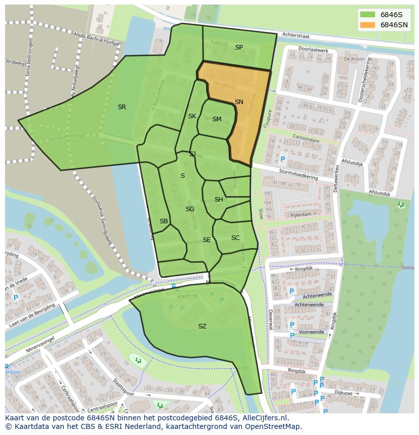 Afbeelding van het postcodegebied 6846 SN op de kaart.