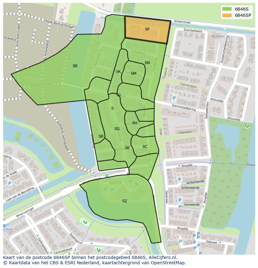 Afbeelding van het postcodegebied 6846 SP op de kaart.