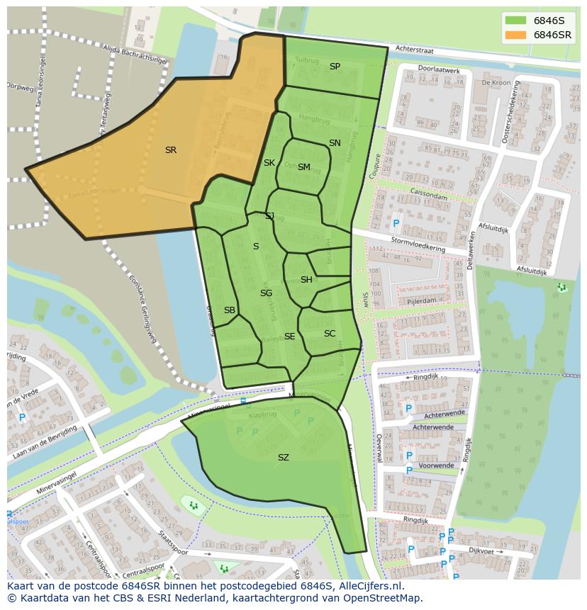 Afbeelding van het postcodegebied 6846 SR op de kaart.
