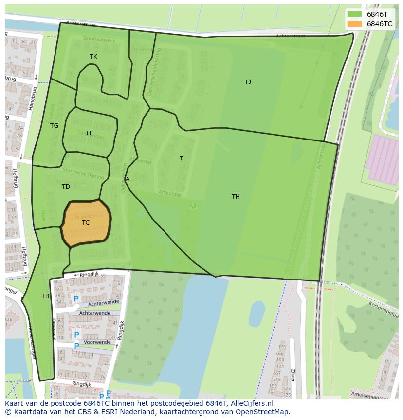 Afbeelding van het postcodegebied 6846 TC op de kaart.