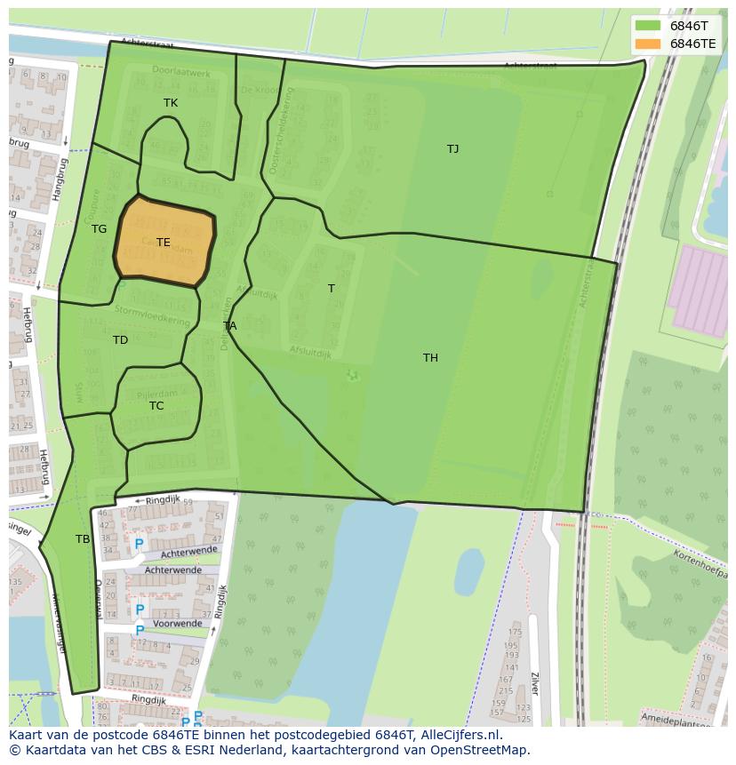 Afbeelding van het postcodegebied 6846 TE op de kaart.