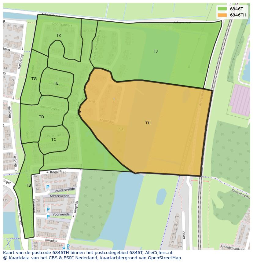 Afbeelding van het postcodegebied 6846 TH op de kaart.
