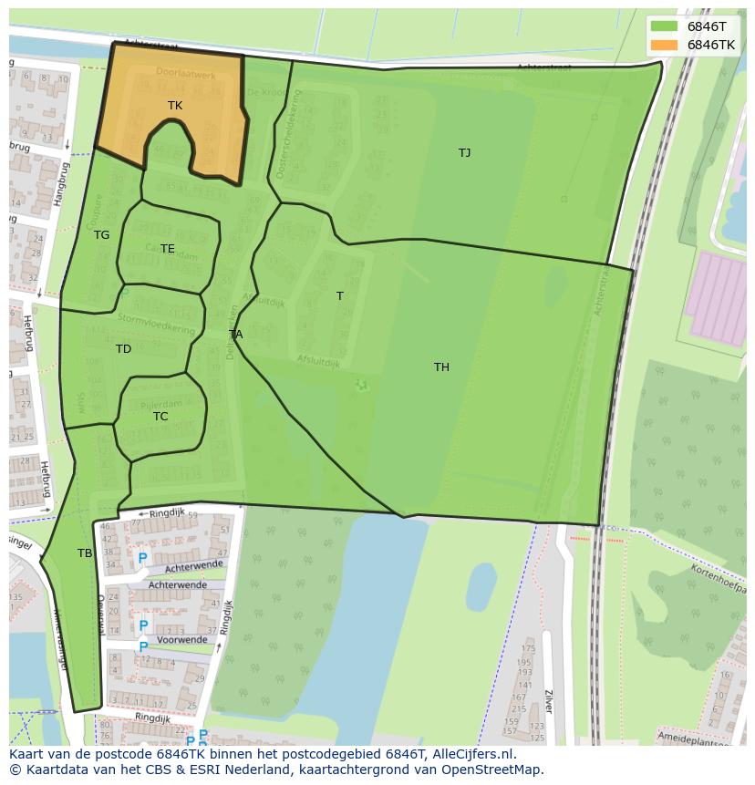 Afbeelding van het postcodegebied 6846 TK op de kaart.